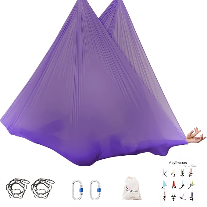 5.5 Yards Aerial Silks Yoga Swing Set - Aerial Yoga Hammock Kit Anti-Gravity Flying for Fitness, Low/Non Stretch Nylon Tricot Fabric Hardware Included for Dance