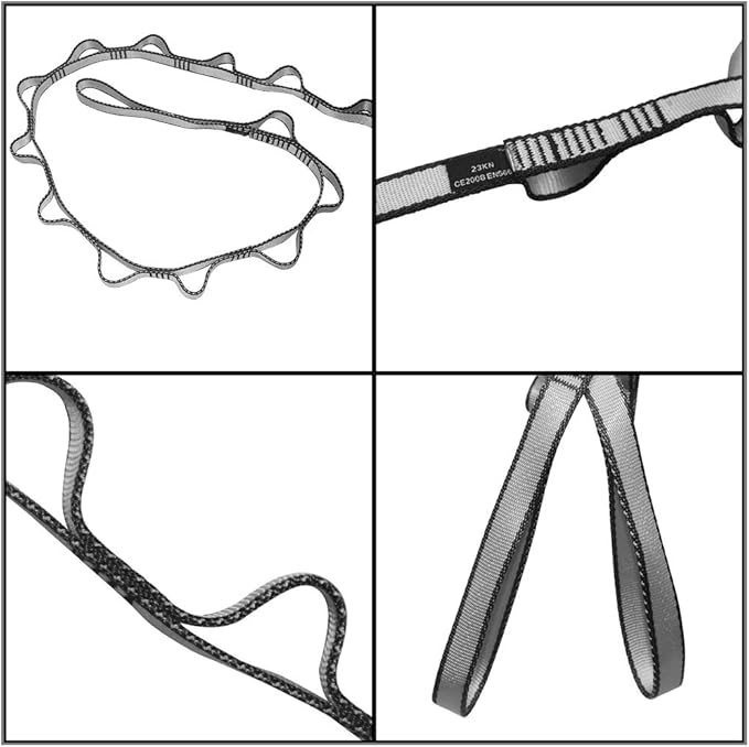 DASKING 23KN (5070 lbs) Heavy Duty Climbing Straps - 2 Pack Adjustable Daisy Chain Webbing for Aerial Yoga, Hammock, Fitness & Rigging - CE/EN566 Certified, Red/Grey