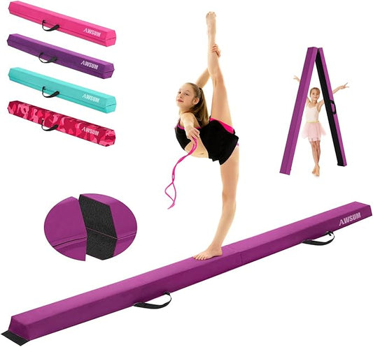 AWSUM Foldable Balance Beam for Kids, 6ft/8ft/9ft/10ft Anti-Slip Gymnastics Equipment, Suede Cover, Toddler to Teen, for Home Training School