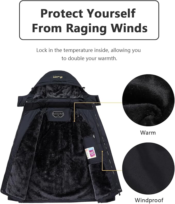 Men's Ski Jacket Warm Winter Snow Coat Waterproof Mountain Windbreaker Snowboarding Jacket Hooded for Hiking Traval