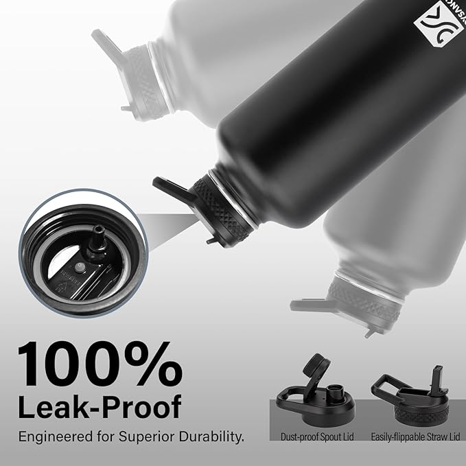 Insulated Water Bottle | Thickened Stainless Steel for Gym and Hiking with Straw, Carrier Bag, Handle Strap | BPA-Free 87 oz