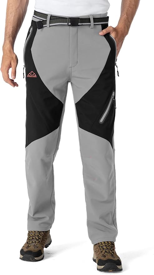 YSENTO Men's Fleece Lined Ski Snow Pants Winter Waterproof Softshell Insulated Hiking Cargo Pants