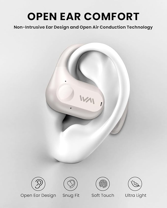 Open Ear Headphones,Wireless Bluetooth 5.3 Air Conduction Open Earbuds,Comfort & Secure Fit ,Powerful Bass,Clear Calls,30H Playback,Light Weight Sports Headsets with Ear-Hook for Workout,Running,Beige