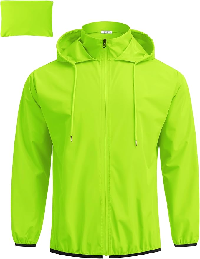 COOFANDY Men's Packable Rain Jacket Lightweight Waterproof Raincoat with Hood Travel Hiking Golf Windbreaker