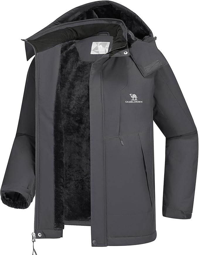 CAMEL CROWN Men's Winter Coat Waterproof Ski Jacket Fleece Lined Windproof Raincoat for Snow Outdoor Hiking Mountain
