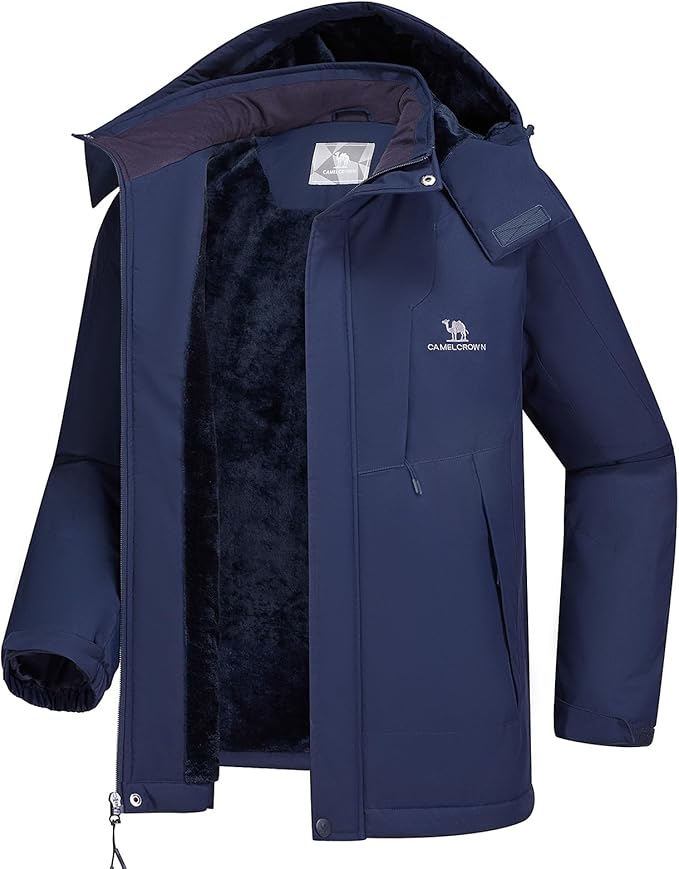 CAMEL CROWN Men's Winter Coat Waterproof Ski Jacket Fleece Lined Windproof Raincoat for Snow Outdoor Hiking Mountain
