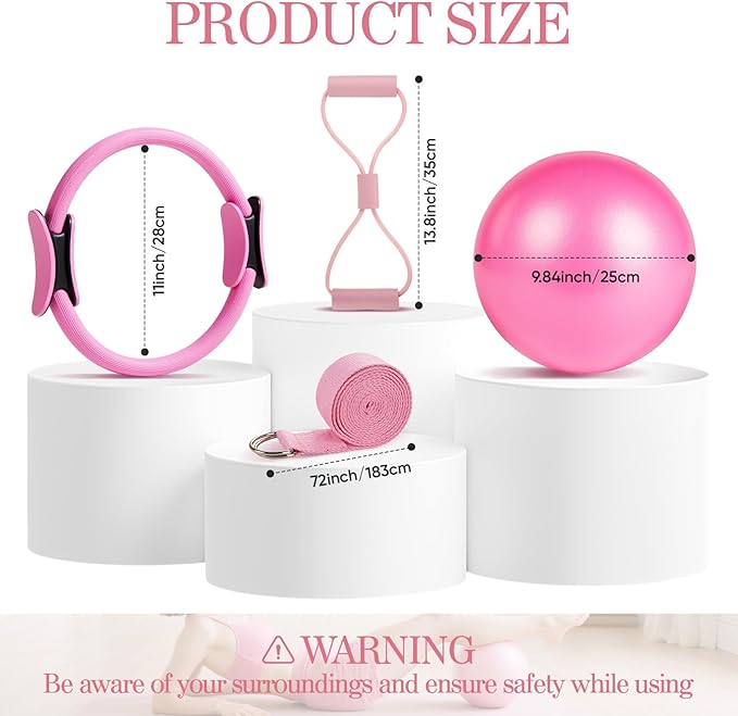 Home Pilates Kit for Women Pilates Equipment Ring and Ball Set Magic Circle Hoop with 5 Resistance Bands Compact Toning Fitness Essentials Starter Set Accessories