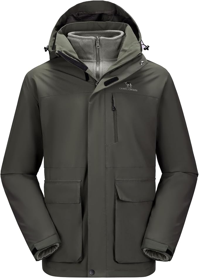 CAMEL CROWN Men's Ski Jacket 3 in 1 Waterproof Winter Jacket Snow Jacket Windproof Hooded with Inner Warm Fleece Coat