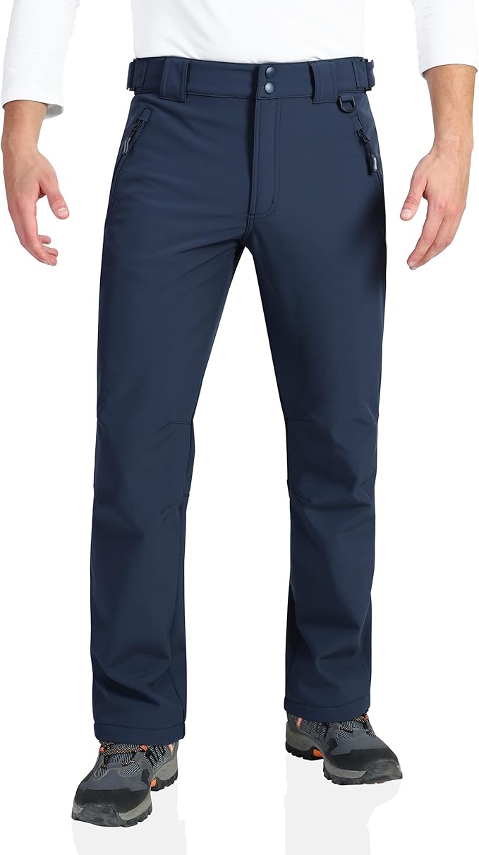 Outdoor Ventures Men's Lite Waterproof Windproof Fleece Lined Warm Hiking Ski Snow Pants Expandable-Waist