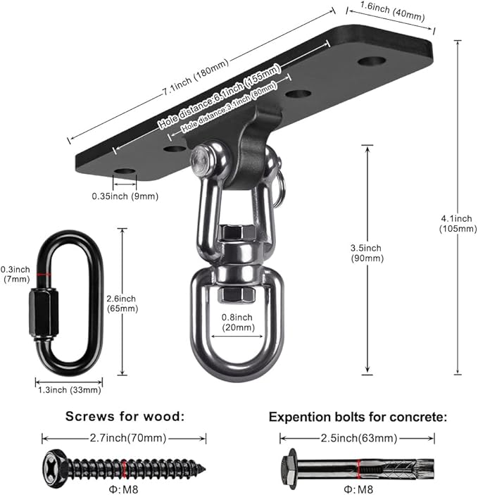Heavy Bag Hanger, Punching Bag Ceiling Mount Hanger, 360° Rotation Hook for Boxing, MMA, Aerial Yoga, Hammock, and More, 600 LB Capacity