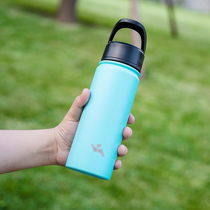 Insulated Water Bottle 24oz Stainless Steel Sport Bottles with 3 Lids,Turquoise