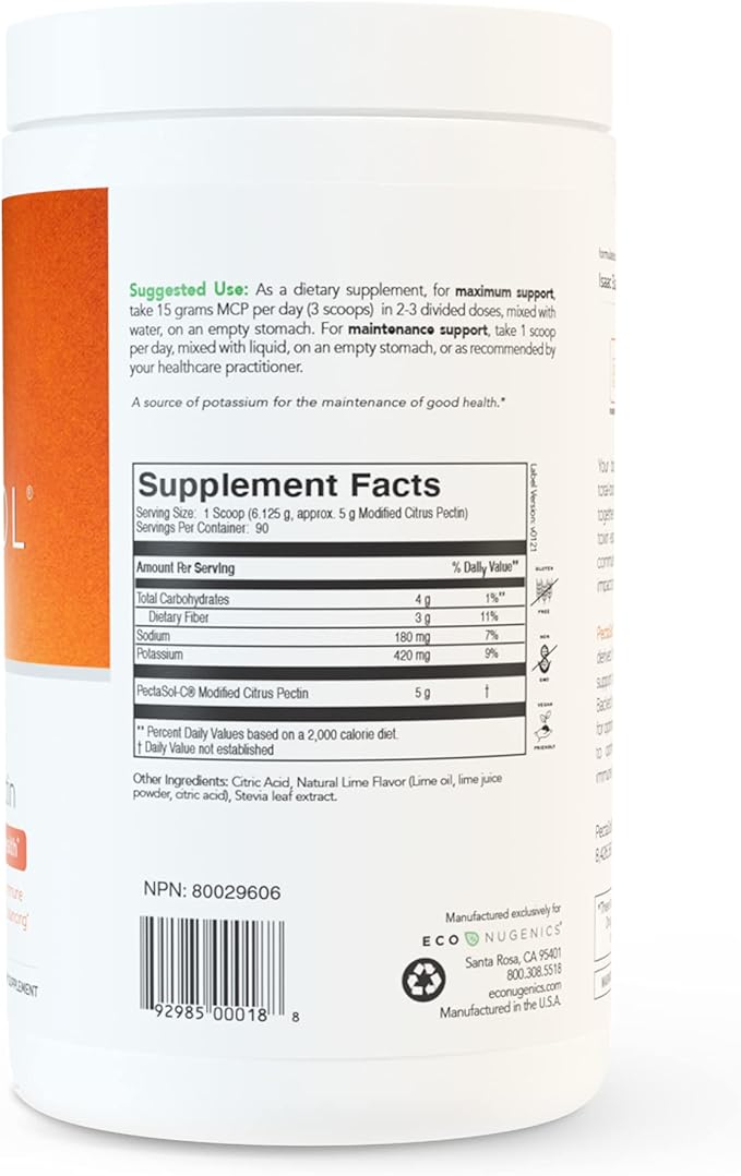 PectaSol Modified Citrus Pectin – 551g Lime Powder – Total-Body Health Supplement to Support Heart, Immune System, Inflammation Response & Healthy Aging + Maintain Healthy Galectin-3 Levels