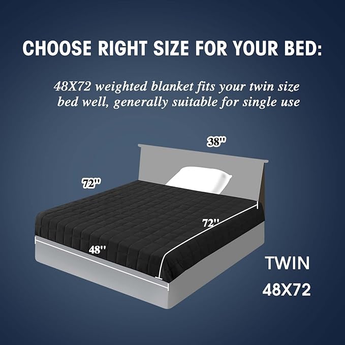 yescool Weighted Blanket for Adults (12 lbs, 48" x 72", Black) Cooling Heavy Blanket for Sleeping Perfect for 110-130 lbs, Twin Size Breathable Blanket with Premium Glass Bead, Machine Washable