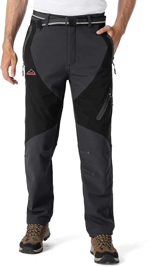 YSENTO Men's Fleece Lined Ski Snow Pants Winter Waterproof Softshell Insulated Hiking Cargo Pants