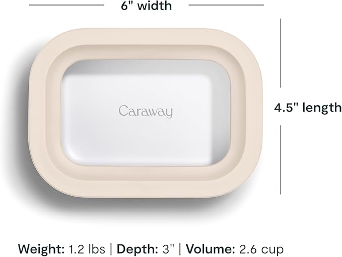 Caraway 2pc Glass Food Storage Set - 2.6 Cup Food Containers (2) - Non-Toxic Ceramic-Coated Glass - Air Release Technology - Compact & Stackable Design - Cream