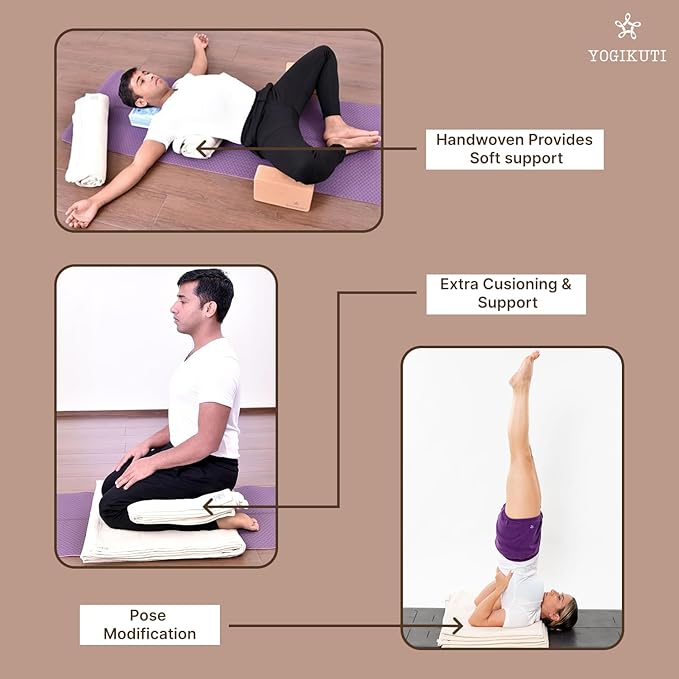 Yogikuti Iyengar Cotton Yoga Blanket Set of One – Thick Handwoven Yoga Blankets for Restorative Yoga, Meditation & Pranayama – Premium Cotton Yoga Blanket for Support & Comfort in Pranayama