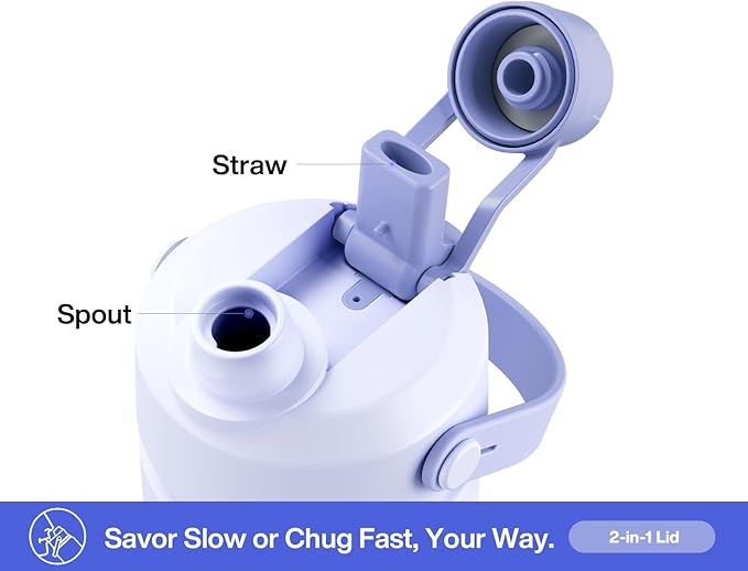 26 oz Insulated Water Bottle with 2-in-1 Straw and Spout Lid, Keep Cold 24H, Leak-Proof, Fits in Car Cup Holder, Stainless Steel Water Bottle for Sports, Travel, and School (Lupine)