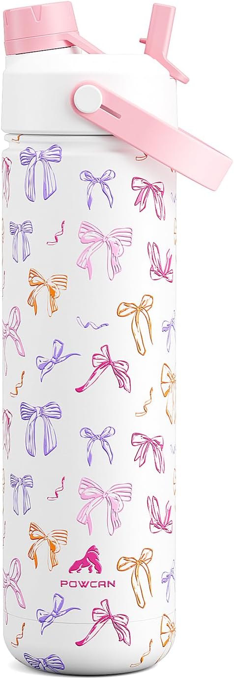26 oz Insulated Water Bottle with 2-in-1 Straw and Spout Lid, Keep Cold 24H, Leak-Proof, Fits in Car Cup Holder, Stainless Steel Water Bottle for Sports, Travel, and School (Ribbon Whimsy)