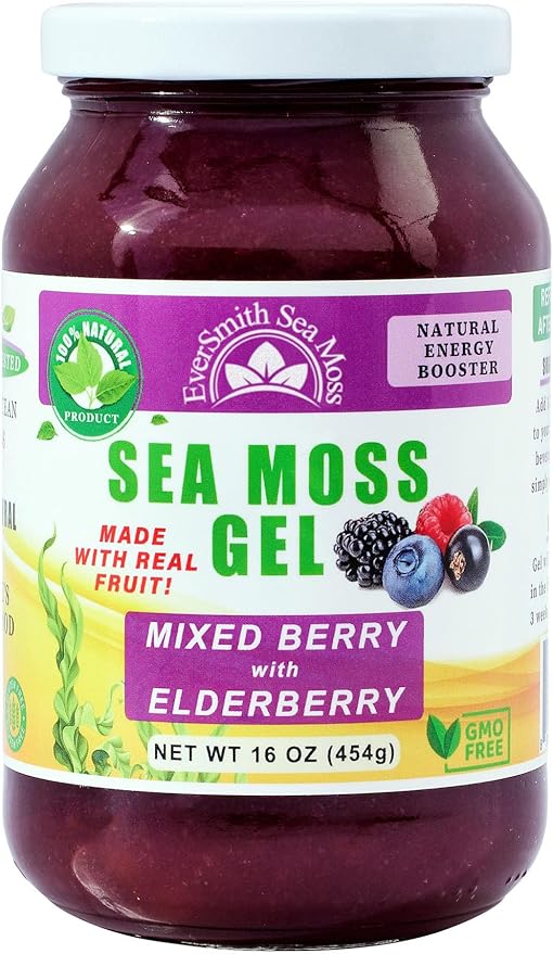Wildcrafted Irish Sea Moss Gel | Made in USA | Rich in Vitamins & Minerals | Sea Moss Gel Raw | Nutritional Supplement | Mixed Berry (16 oz)