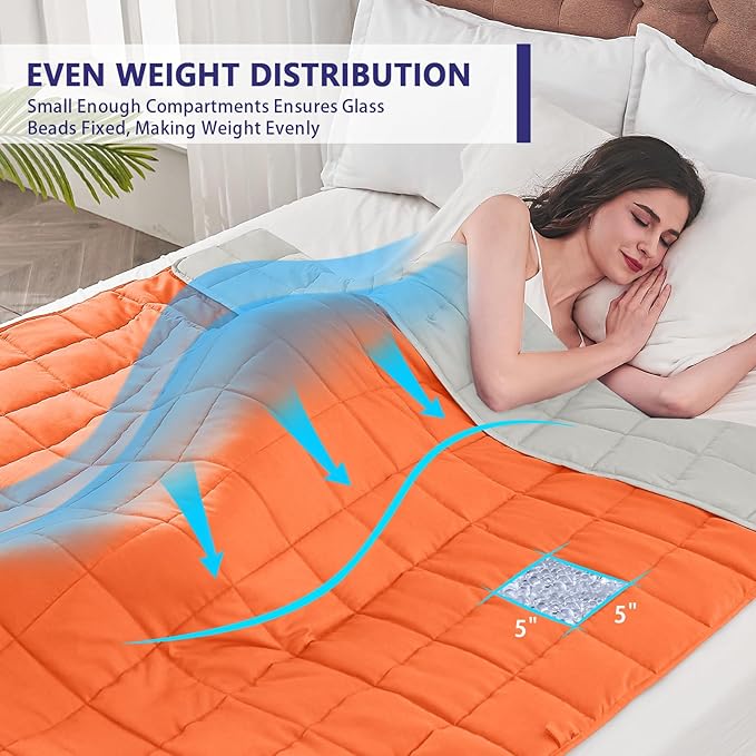 yescool Weighted Blanket for Adults (12 lbs, 60" x 80", Orange) Cooling Heavy Blanket for Sleeping Perfect for 110-130 lbs, Queen Size Breathable Blanket with Premium Glass Bead, Machine Washable
