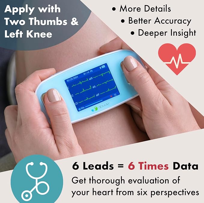 EMAY 6L Portable ECG Monitor | Record ECG and Heart Rate in 6 Channels | Compatible with Smartphone and PC | No Subscription Required