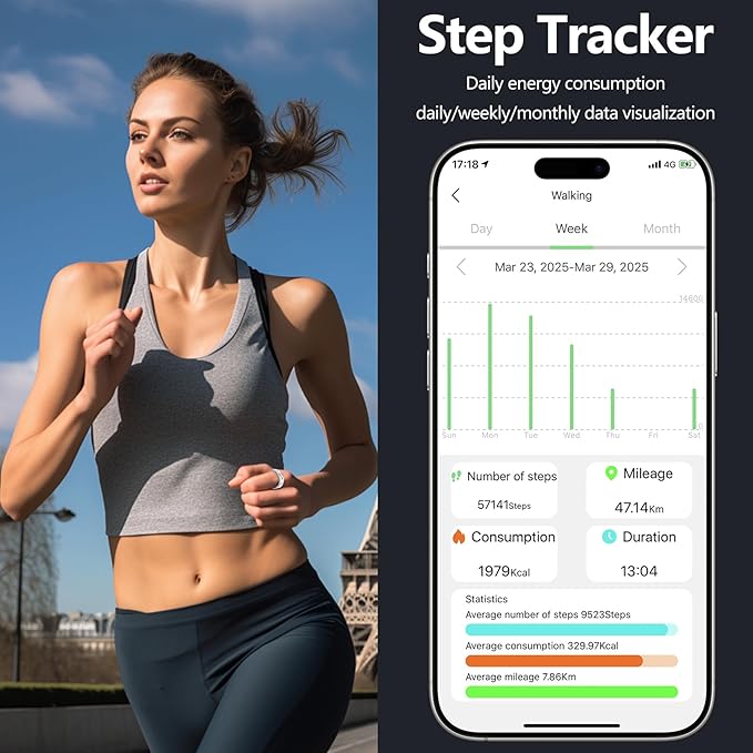 Thin Smart Ring for Fitness & Health Tracking -Heart Rate/Blood Oxygen Monitor, 5ATM Waterproof, Sleep Analysis, Pedometer -No APP Subscription Compatible with Smartphone (Silver, 7)