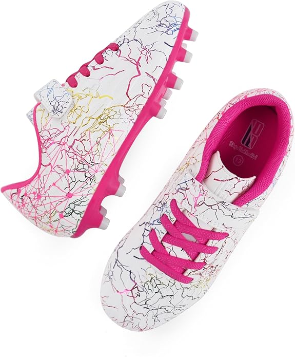 brooman Kids Firm Ground Soccer Cleats Girls Football Cleats with Shin Guards and Soccer Socks