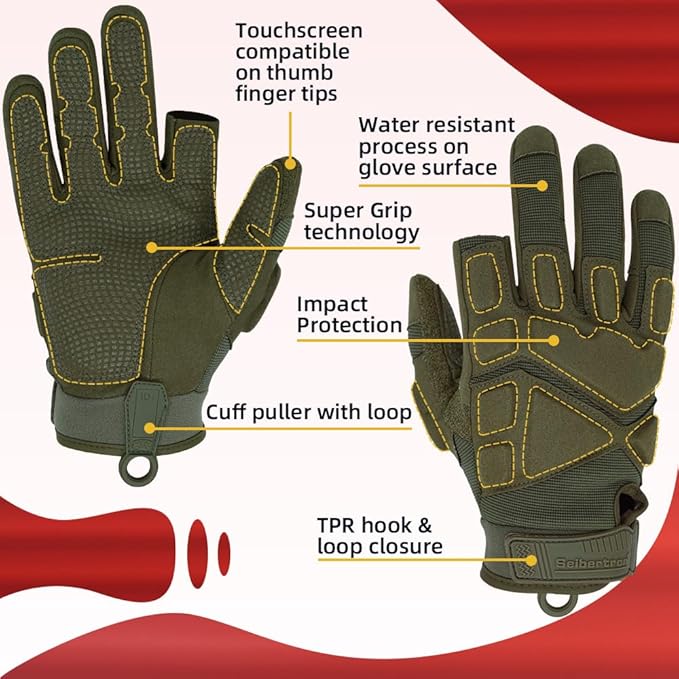 Seibertron Adult Or Youth S.O.L.A.G Sports Outdoor Water Resistant Full Finger Touchscreen Gloves