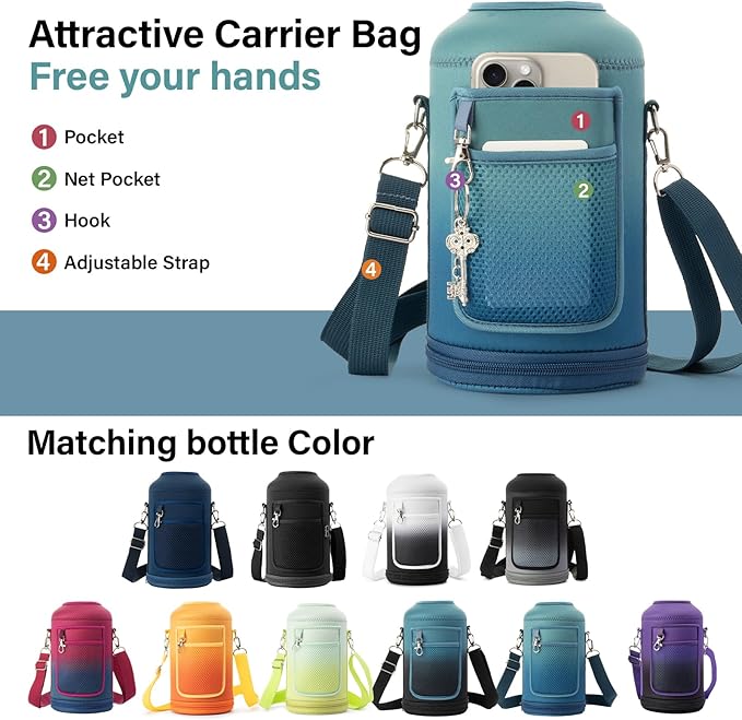 1 Gallon Water Bottle Insulated | Thickened Stainless Steel Vacuum Metal Water Jug | Portable Sports Large for Gym and Hiking with Straw, Carrier Bag, Handle Strap | BPA-Free 128 oz