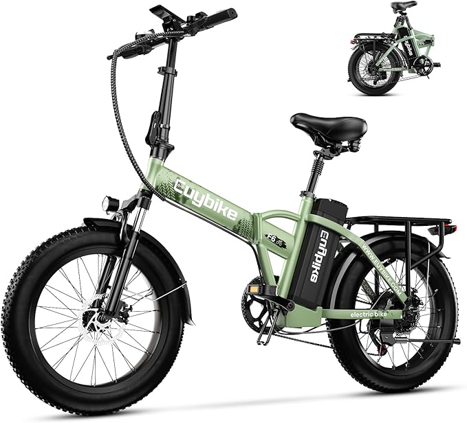 Foldable Electric Bike for Adults, 30+MPH, 48V 20Ah Removable Lithium Battery up to 80Miles, 20" Fat Tire 1000W Peak Motor Dirt Ebike Adult Electric Bicycle for Commute Beach Mountain E Bike