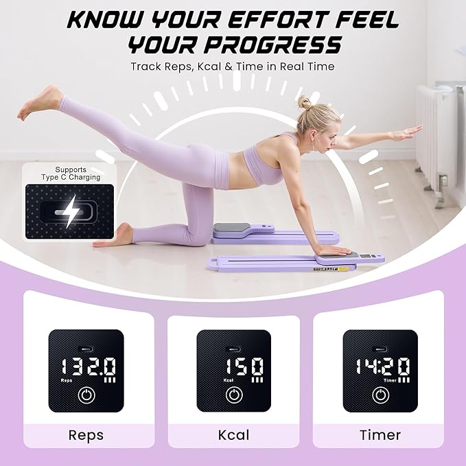 Pilates Equipment, Pilates Board - Multifunctional Pilates Reformer, Reformer Pilates Machine with Reps,Kcal & Timer Display, Home Pilates Kit with Resistance Bands - Workout Sets for Women