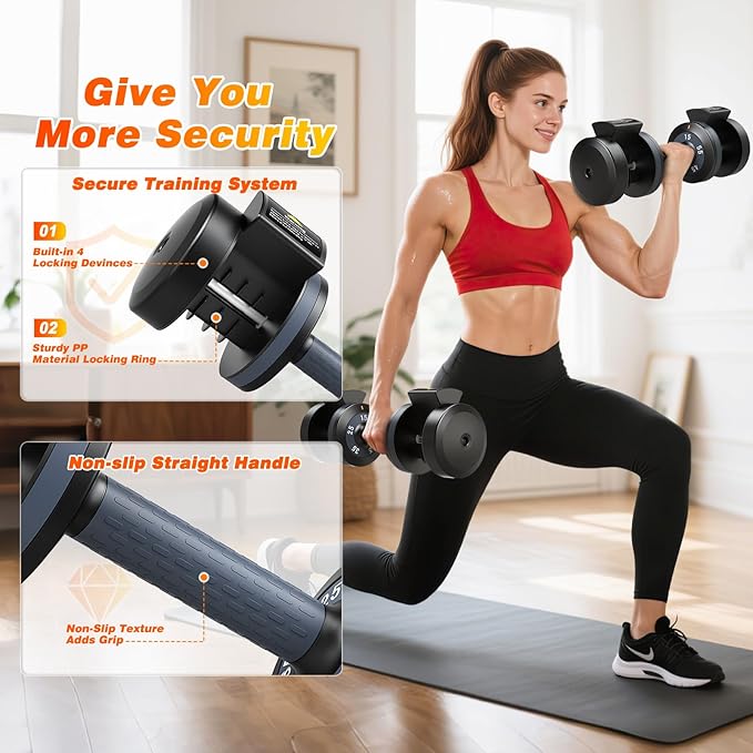 XDDIAS Adjustable Dumbbell Set of 2, 25/55/80LB Dumbbell Set-1Sec Adjustable Weights-5/10 in 1 Free Weights Dumbbells Set with Effortless Tray/No-Slip Handle-Compact Size for Women/Men at Home Gym