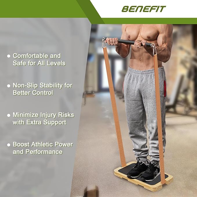 Resistance Band Foot Plate - Wood Fitness Board for Resistance Band Strength Training, Stretching, Balance & Flexibility Exercise for Home Gym