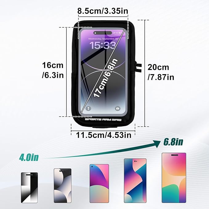 Phone Holder for Running, Running Armband Phone Holder with Carabiner, Phone Armbands for iPhone 16 15 14 13 12 11Pro Max & Galaxy S25/S24/S23, Cell Phone Armband Up to 6.8'' Phone (Black)