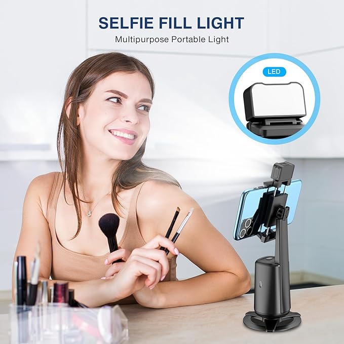 Auto Face Tracking Tripod 360° Rotating Cell Phone Photo and Video Kits Stand, No App, Camera Stand with Remote and Gesture Control, Rechargeable Smart Shooting Stand for Live Recording Tiktok(Black)