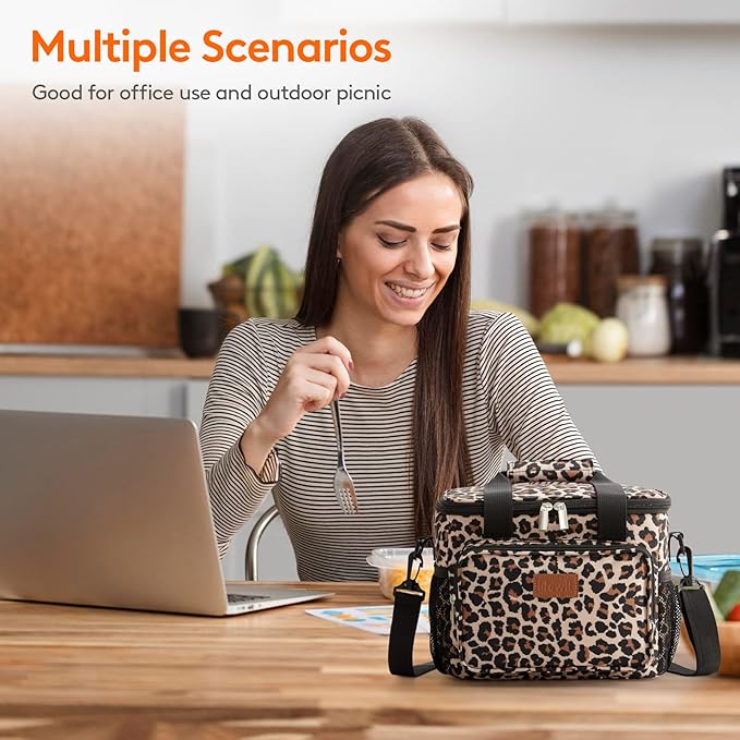 Lifewit Medium Lunch Bag Insulated Lunch Box Soft Cooler Cooling Tote for Adult Men Women, Leopard 12-Can (9L)