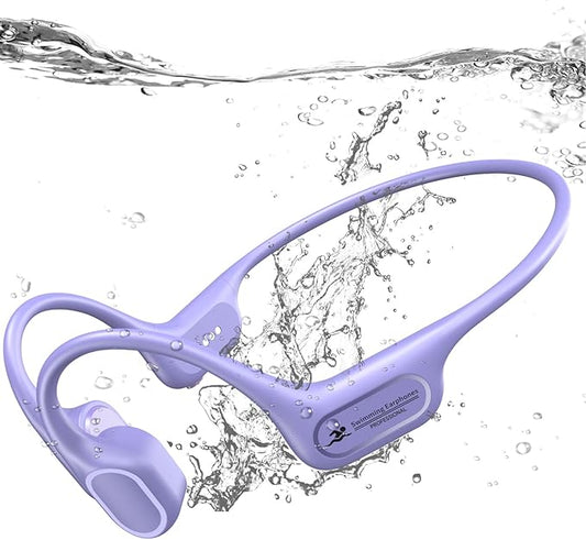 Bone Conduction Bluetooth Headphones-SurfAudio, IP68 Waterproof Swimming Headphones with 32GB MP3 Player, Lightweight Open Ear Design for Swimming/Surfing/Marathon/Cycling(Purple)