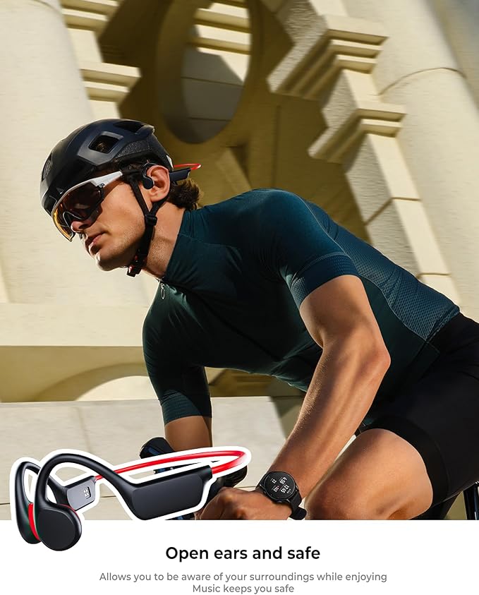 Swimming Waterproof Bone Conduction Headphones Bluetooth 5.3 lPX8 Underwater Waterproof Headphones for Swimming with 32GB MP3 Player Built in Earbuds for Sport Running Cycling Gym (Redblack)