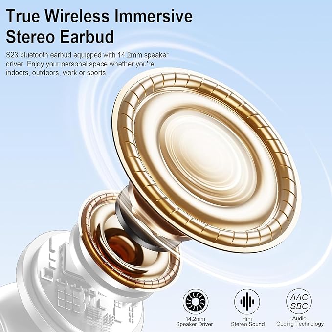 Wireless Earbuds, 2025 Bluetooth 5.3 Headphones HiFi Stereo Ear buds with ENC Noise Cancelling Mics, 40H Bluetooth Earbuds with Dual LED Display, IP7 Waterproof in Ear Earphones for Android iOS, White