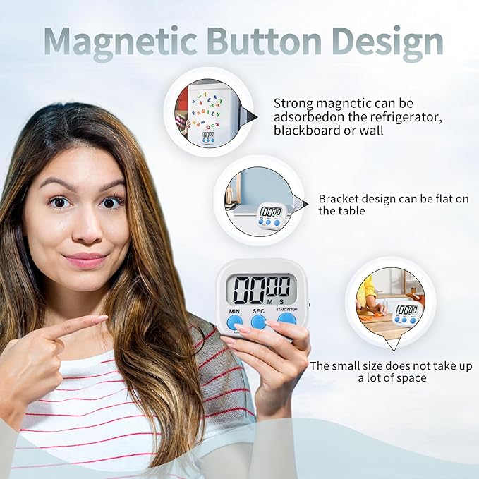 6 Pack Digital Kitchen Timer Magnetic Digital Timer with Big Display Loud Ring Cooking Timers for Cooking, Game, Gym, Break Time, Classroom(6, Multicolor)