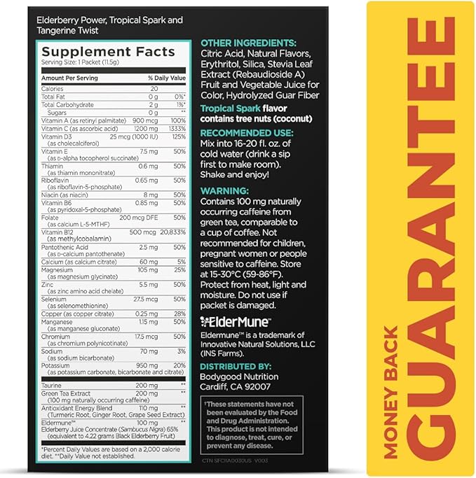 Pureboost Immune Clean Energy Booster, Refreshing Energy Drink Mix and Immunity Supplement with Elderberry, 1,200 mg Vitamin C, Vitamins A + D, and Zinc. Sugar-Free (Combo Pack, 30 Count)