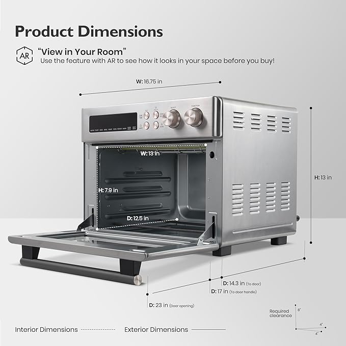 Retro Style Infrared Heating Air Fryer Toaster Oven, Extra Large Countertop Convection Oven 10-in-1 Combo, 6-Slice Toast, Enamel Baking Pan Easy Clean with Recipe Book, Classic Pink Color