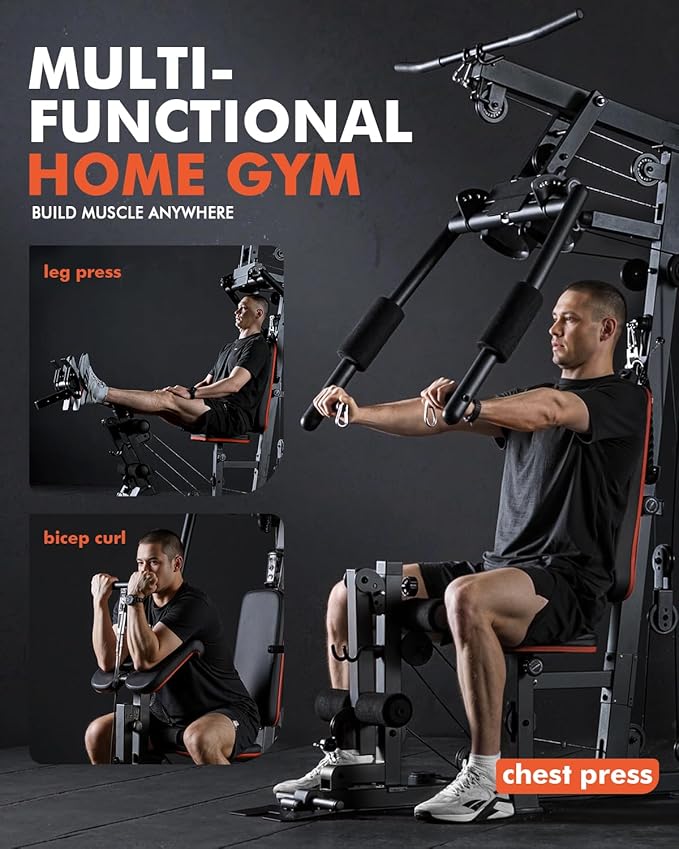 Mikolo Home Gym, Workout Station with 150LBS Weight Stack, Multifunctional Home Gym Equipment, Exercise Equipment for Full Body Strength Training