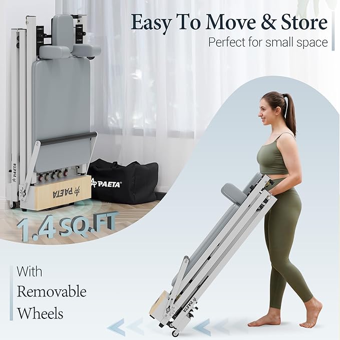 PAETA Pilates Reformer, 91" Foldable Reformer Pilates Machine with Adjustable Reformer Heights, Pilates Equipment with Piano Wire Spings and Jump Boards
