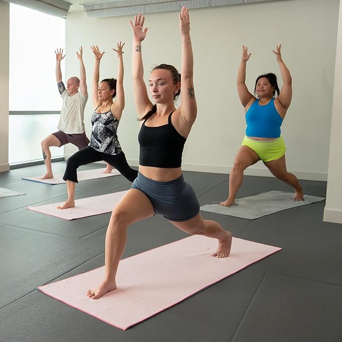 S&T INC. Yoga Mat Towel with Non-Slip Grip, Enhanced Silicone Grip, Soft and Absorbent for Gym, Pilates, and Hot Yoga Mat, 2 Pack, 24 inches x 72 inches, 340GSM, Pink and Grey