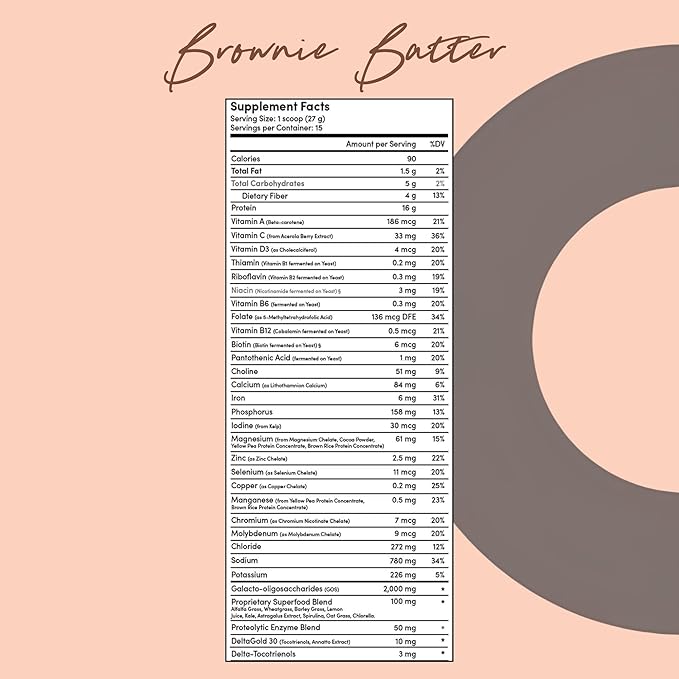 Tranont Nourish GOS Prebiotic Meal Replacement Shake | Brownie Batter Flavor | 14.3 oz | Supports Gut Health & Skin Care | Packed with Vitamins & Minerals | Vegan | Protein Powder | Vitamin C and B