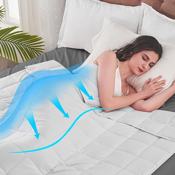 yescool Weighted Blanket for Adults (17 lbs, 60" x 80",White) Cooling Heavy Blanket for Sleeping Perfect for 160-180 lbs, Queen Size Breathable Blanket with Premium Glass Bead, Machine Washable