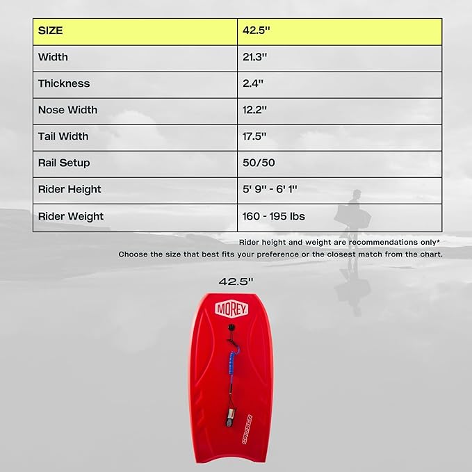 MOREY® Cruiser, The Original Bodyboard; 42.5 in Full Size Body Boards for Beach, for All Skill Levels, Engineered with HDPE Slick Bottom for Speed, Front Deck Contours for Grip (2025 Model)