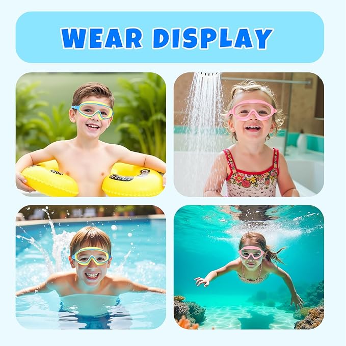 Swim Goggles for Kids 3-15 with Earplugs Large Frame Anti-Fog/UV Swimming Goggles for Boys Girls Toddler 2PCS