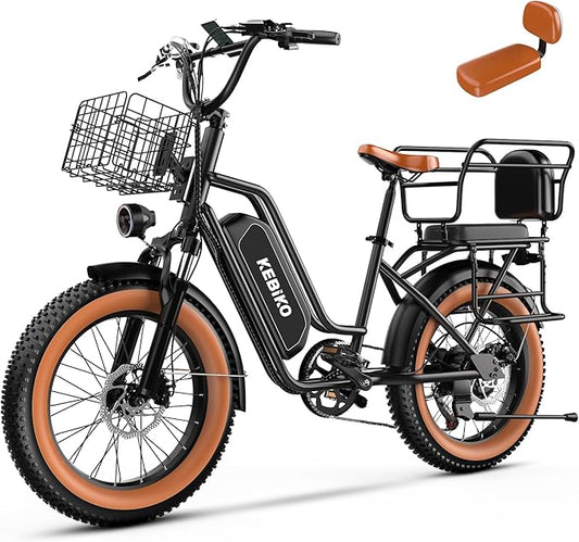 2 Seater Electric Bike, 48V 20AH(πππππ) Large Removable Battery, πππππ Peak Motor, 20"x 4.0" Fat Tire Ebike for Adults, 80+Miles Max,30+MPH, City Couple E Bike for All Terrain